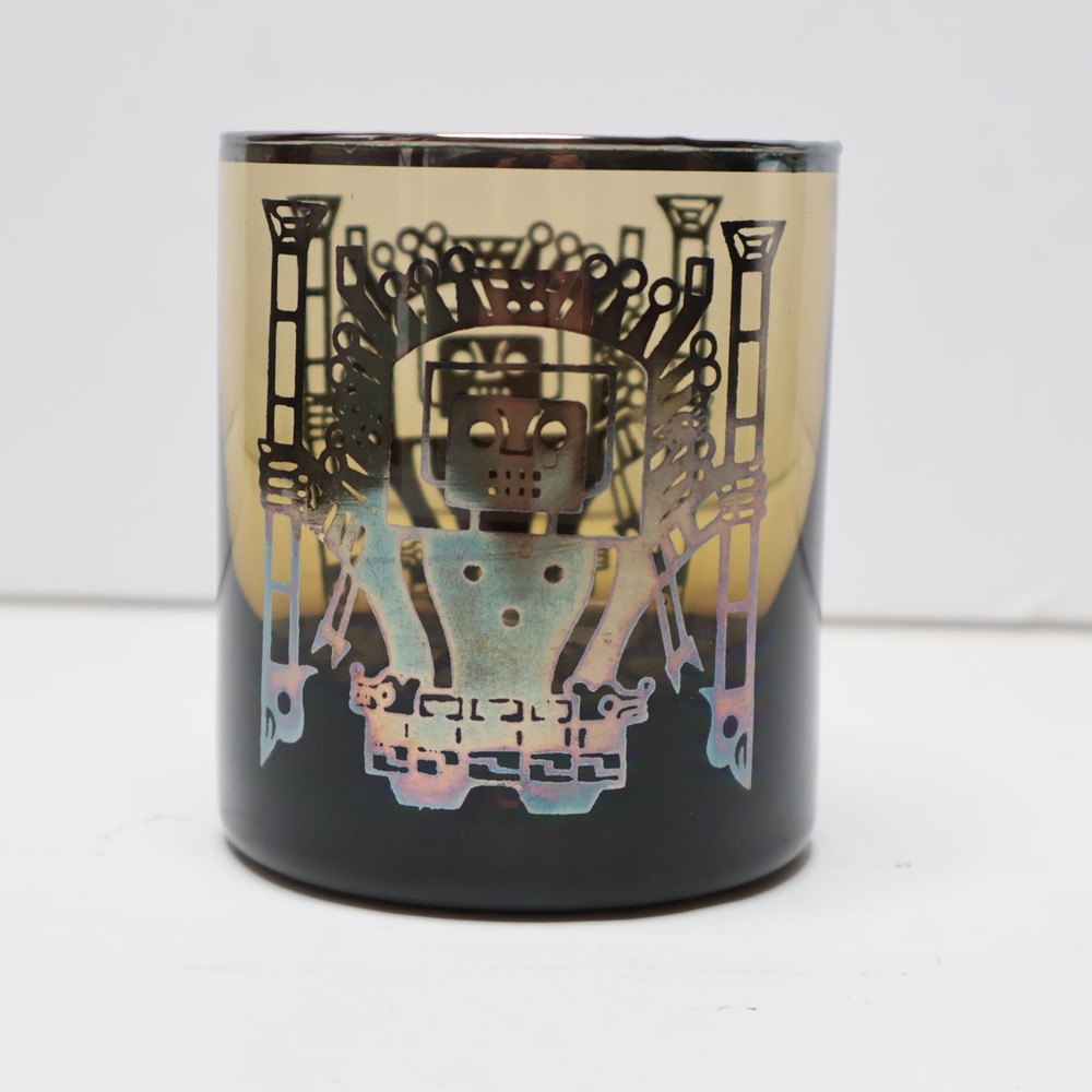 Vintage Culver Aztec Mayan Sun God‎ Smoked Glass Lowball Whiskey Tumbler MCM